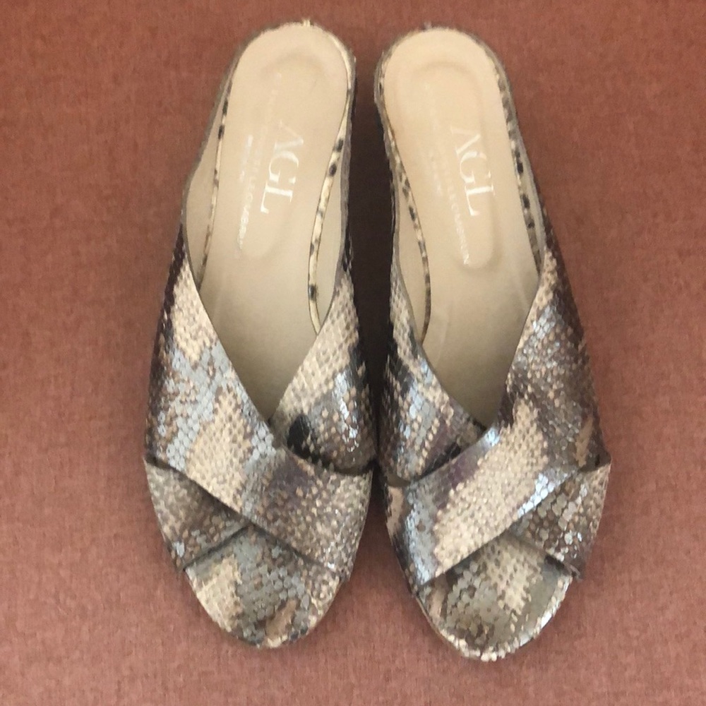 AGL Snakeskin Leather Wedge Sandals 39 EU or 9 US